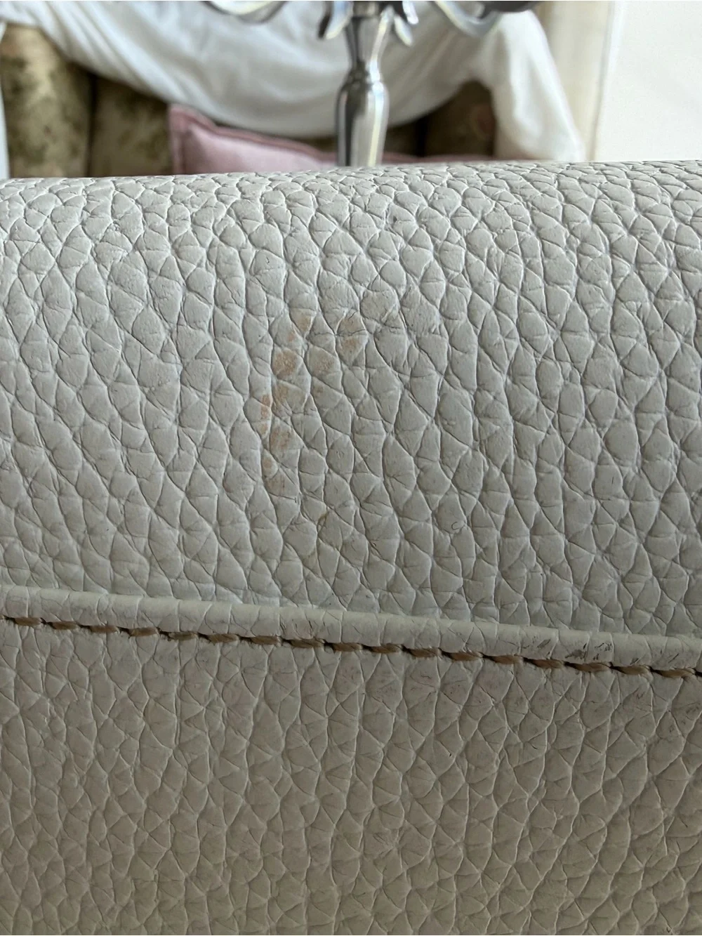 Dooney & Bourke White Pebble Leather Satchel with Brown Trim and Strap